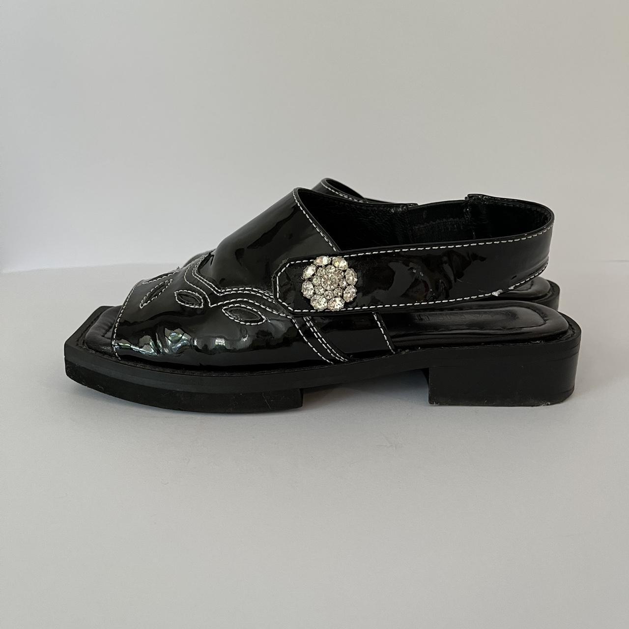 Ganni TEXAS Leather Slingback Sandals.