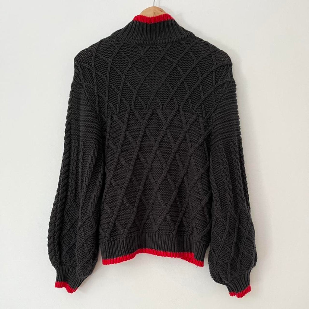 Damson Madder GRANDPA Floral Embroidered Cardigan in Charcoal.