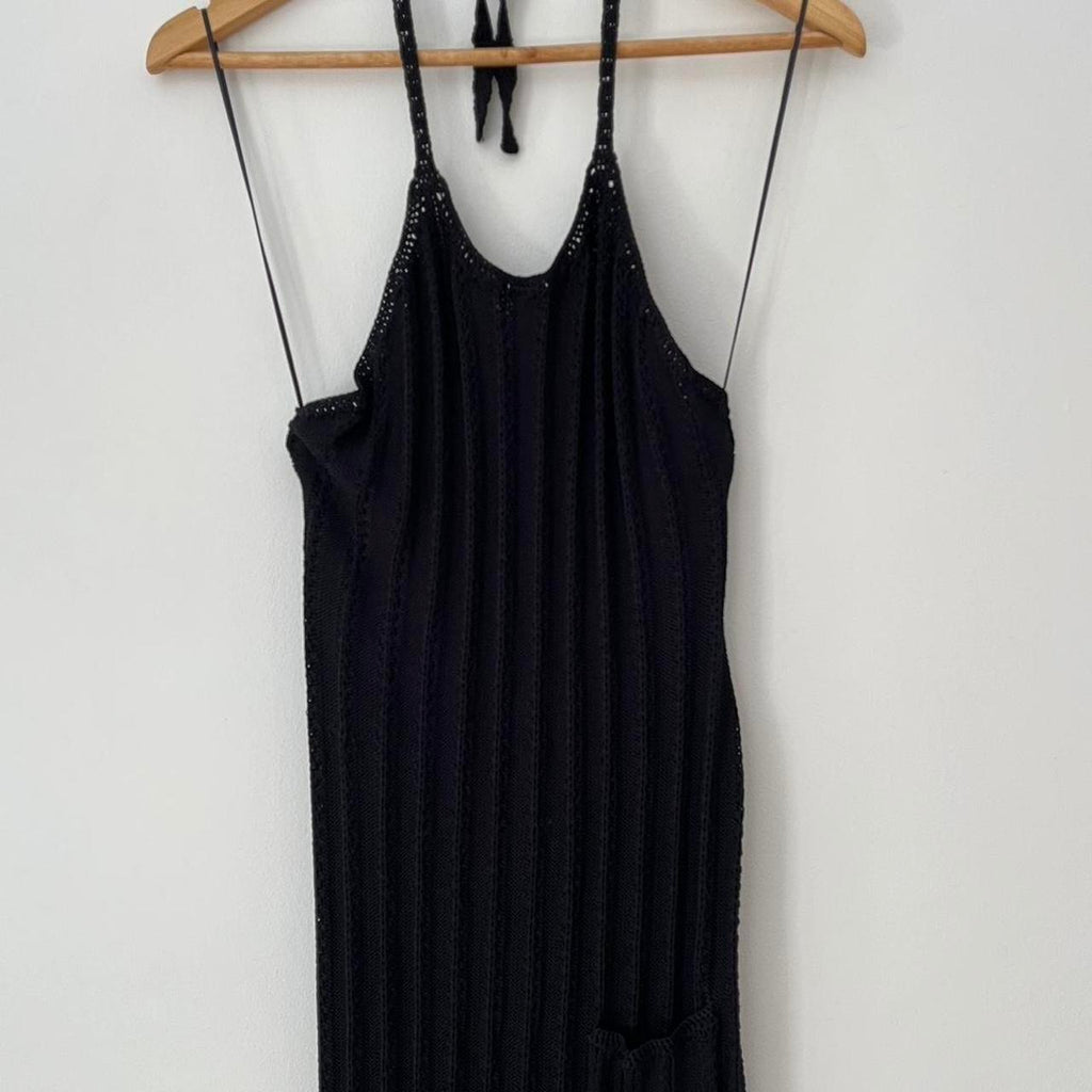 Ganni BNWT Knitted Halterneck Midi Dress in Black.