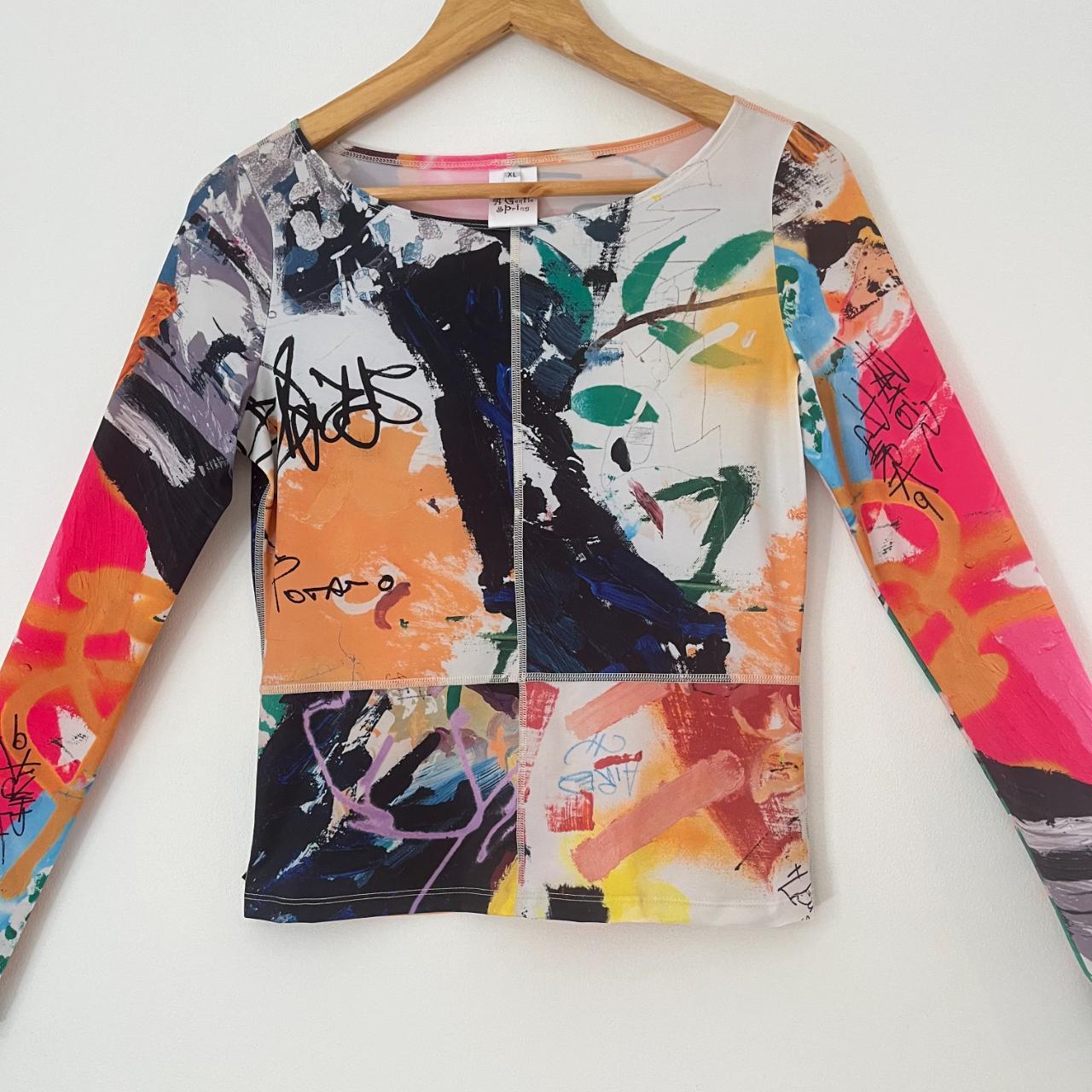 All Is A Gentle Spring RAINBOW FLEX Tapestry Long Sleeve Top Size XL.