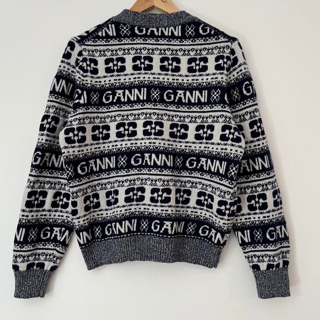 Ganni O-neck Logo Sweater in Sky Captain.