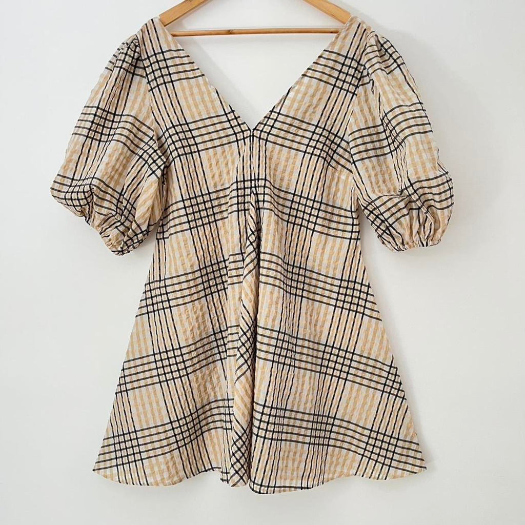 Ganni Check Seersucker Trapeze Dress.