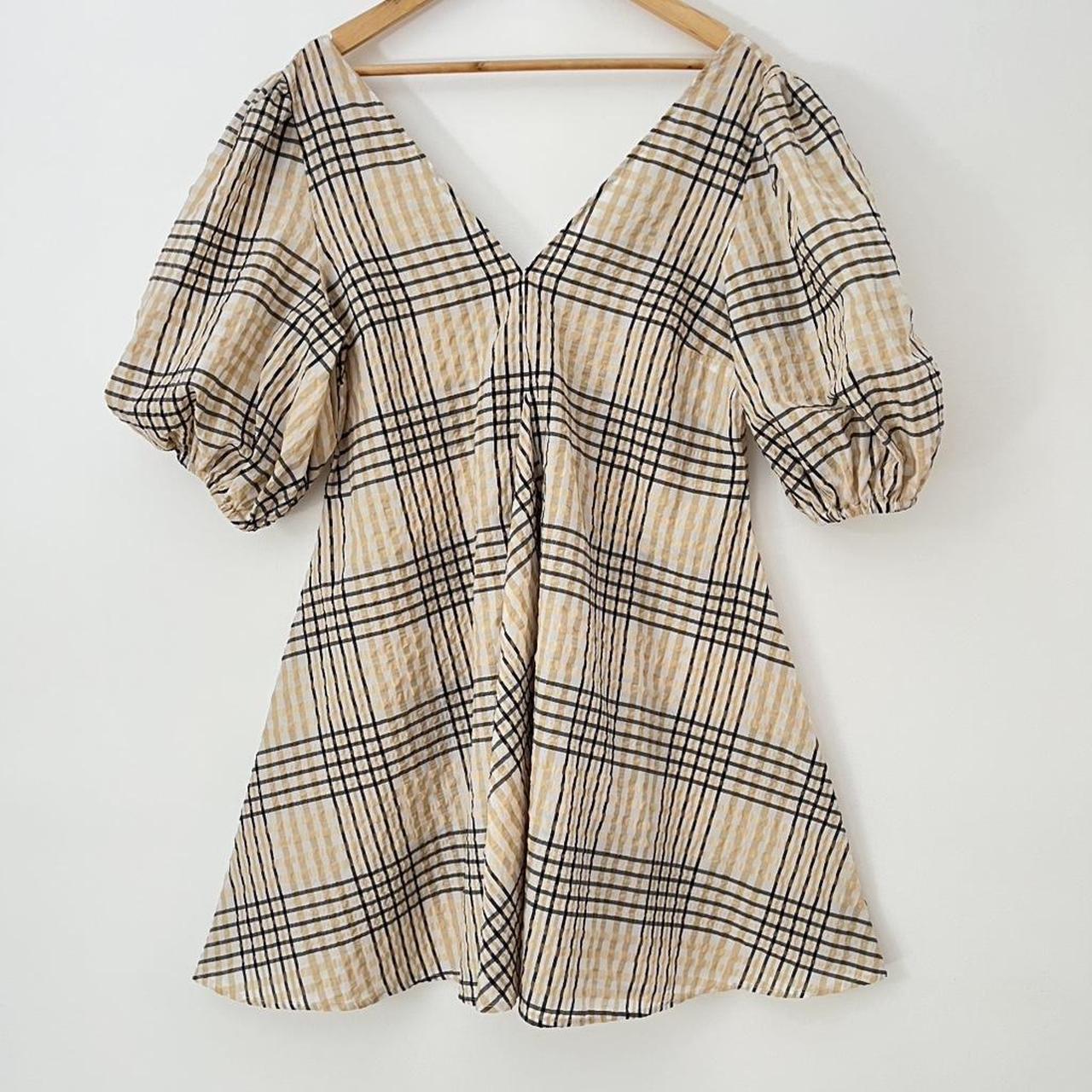 Ganni Check Seersucker Trapeze Dress.