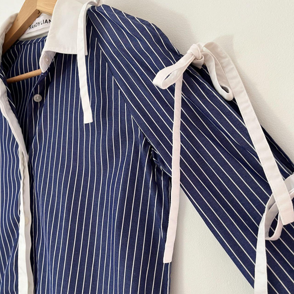 Sandy Liang MIRENA TIE SLEEVE Top in Corporate.