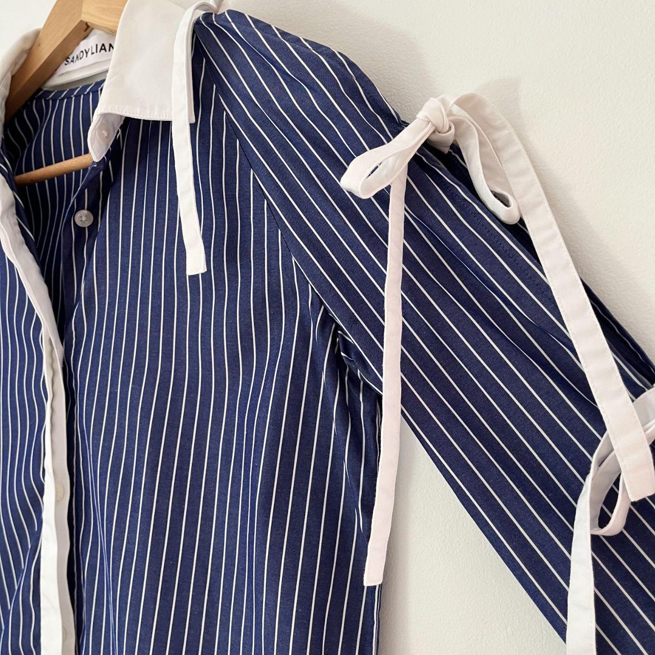 Sandy Liang MIRENA TIE SLEEVE Top in Corporate.