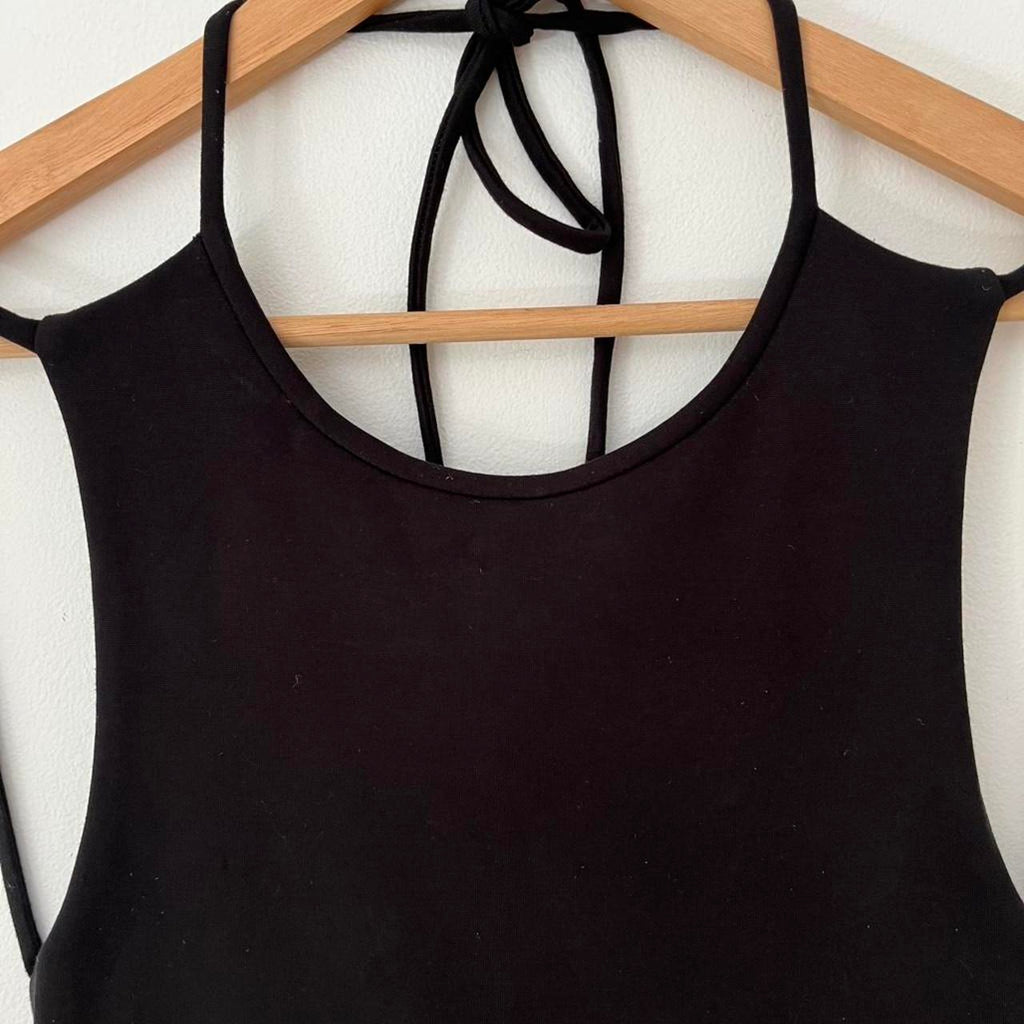 With Consideration Backless Tie Top in Black.