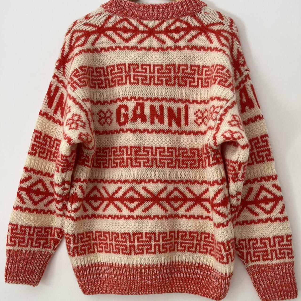 Ganni Intarsia Logo Wool Jumper in Orange.
