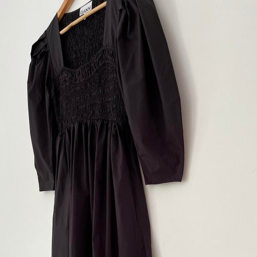 Ganni Cotton Poplin Open Neck Smock Maxi Dress.