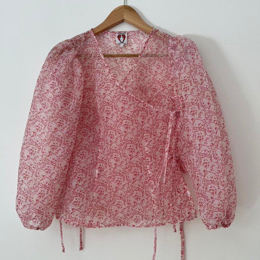 Shrimps CORDELIA Cat-Print Organza Wrap Top.