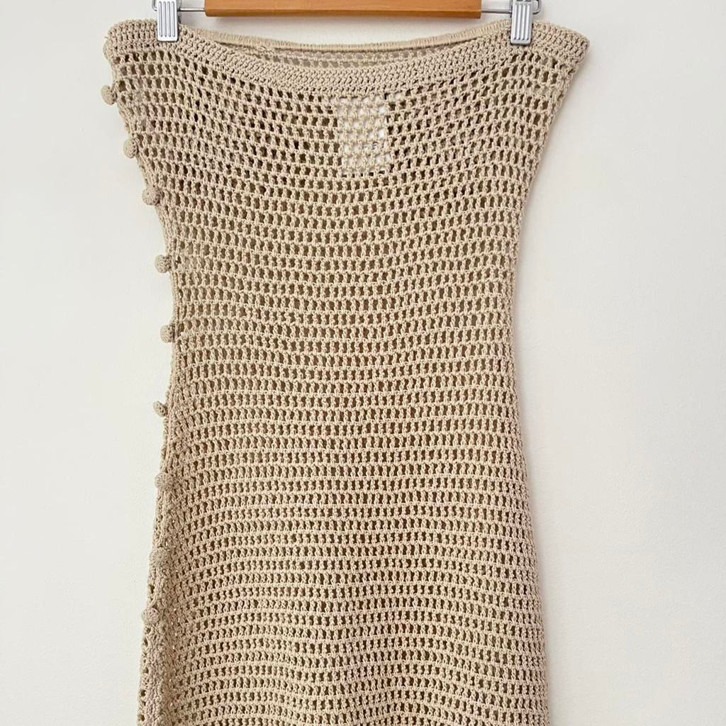 Venroy Strapless Floral Crochet Cotton Mini Dress in Natural.