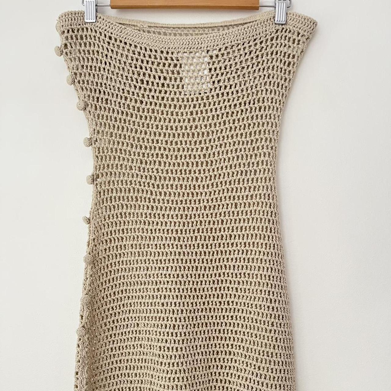 Venroy Strapless Floral Crochet Cotton Mini Dress in Natural.