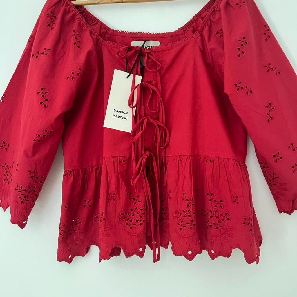 Damson Madder BNWT LANA Broderie Anglaise Blouse in Red.