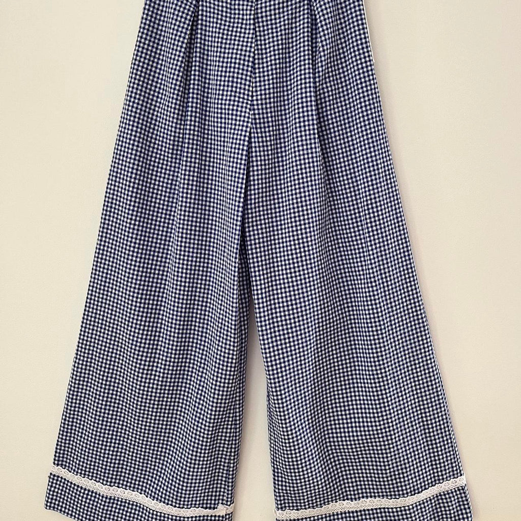 Shrimps BNWT VALENTINA Wide Leg Pants in Blue Check Size 8/S.