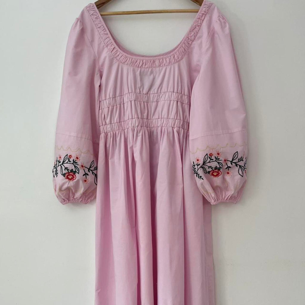 Damson Madder DAKOTA Floral Embroidered Dress in Pink.