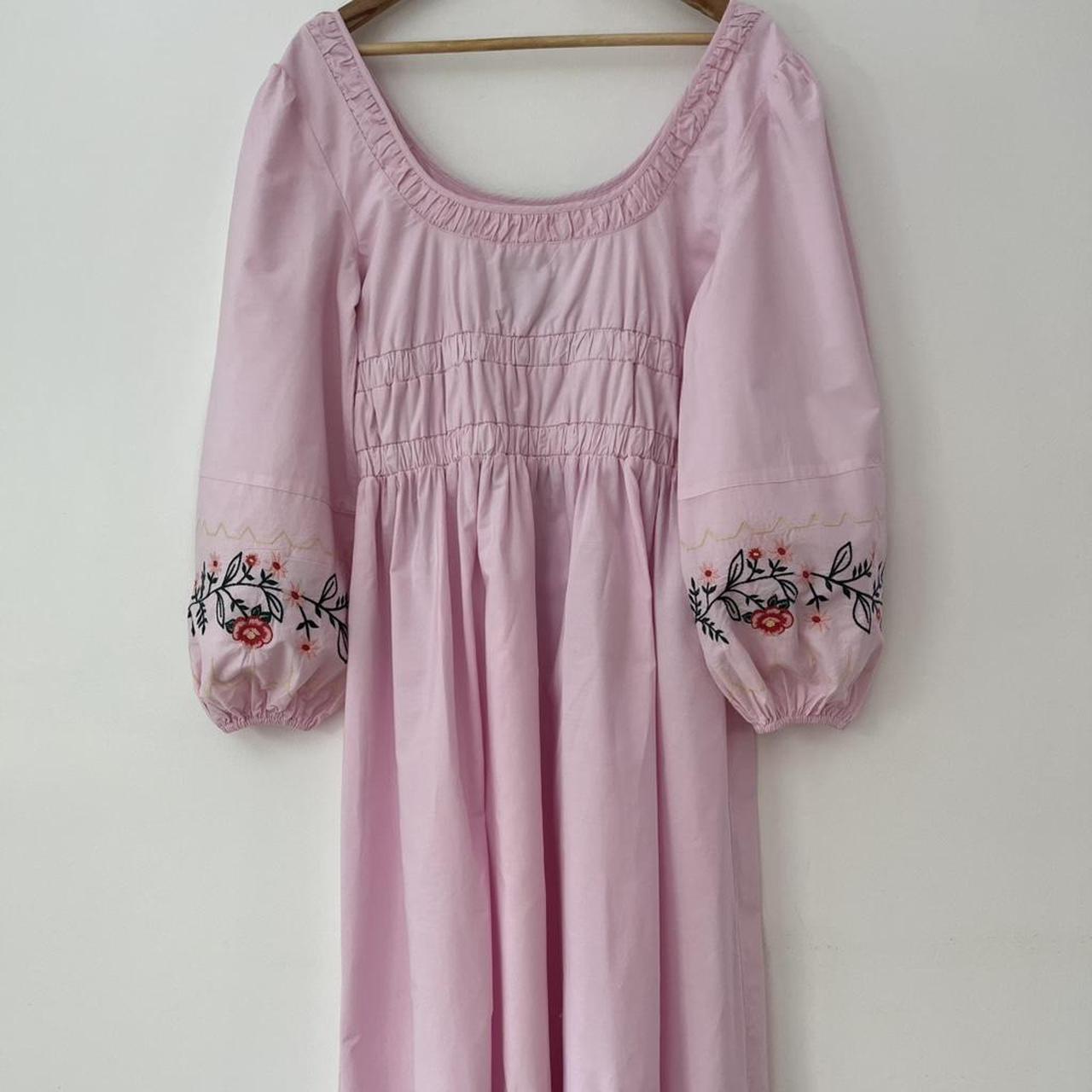 Damson Madder DAKOTA Floral Embroidered Dress in Pink.