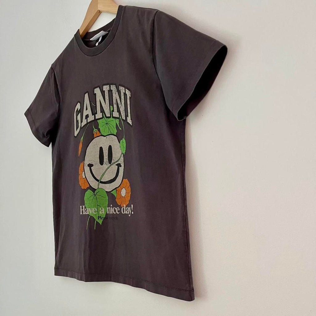 Ganni Simile Logo T-shirt in Grey.