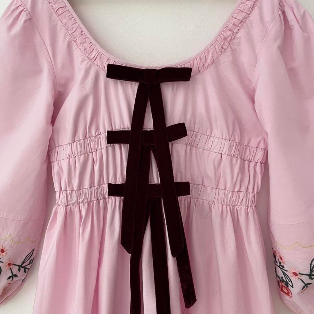 Damson Madder DAKOTA Floral Embroidered Dress in Pink.