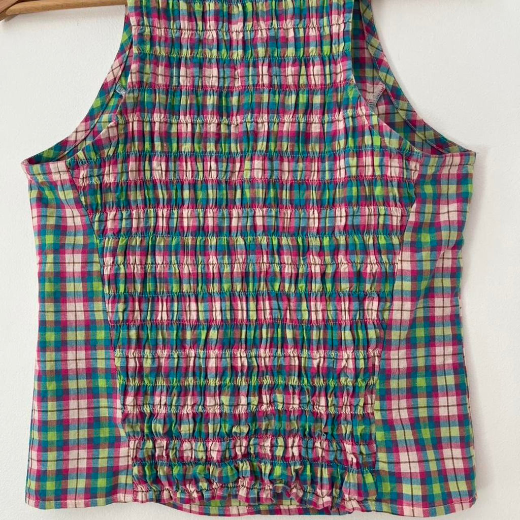 Katharina Lou Plaid Shirred Crop Top.
