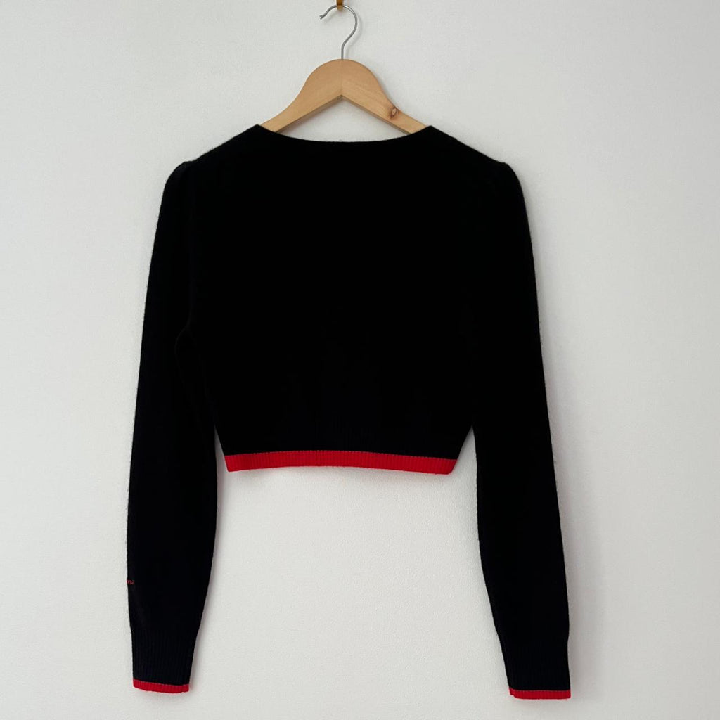 Ganni Cropped Bead Embellished Merino Wool Cardigan.