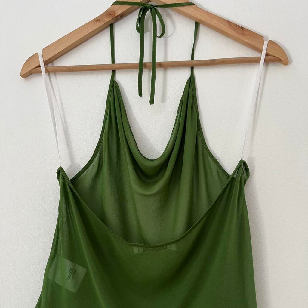 Venroy Silk Cowl Neck Halter Top in Cactus.