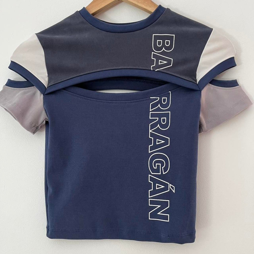 Barragán BRAZOS Baby Tee in Navy Grey.