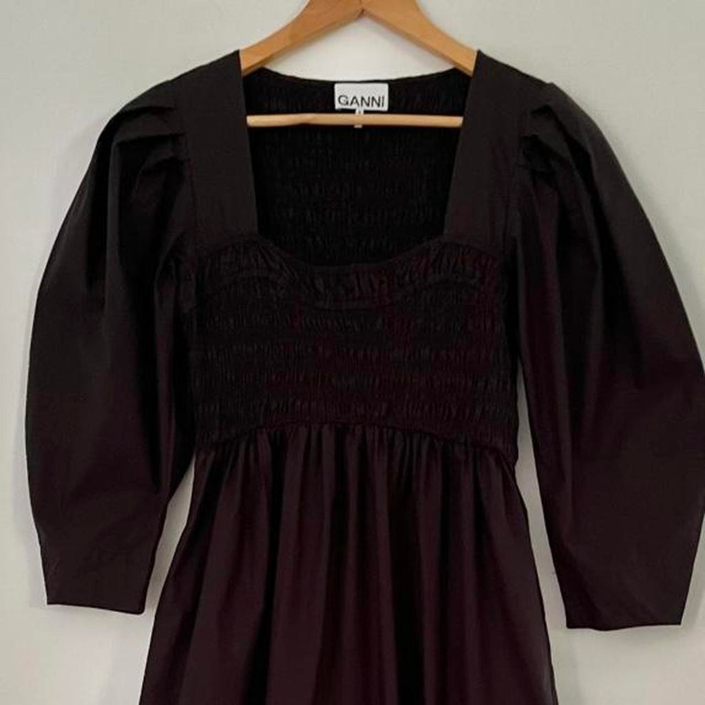 Ganni Cotton Poplin Open Neck Smock Maxi Dress.