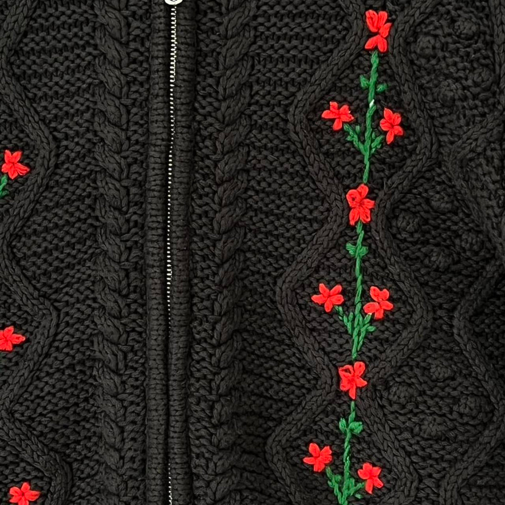 Damson Madder GRANDPA Floral Embroidered Cardigan in Charcoal.