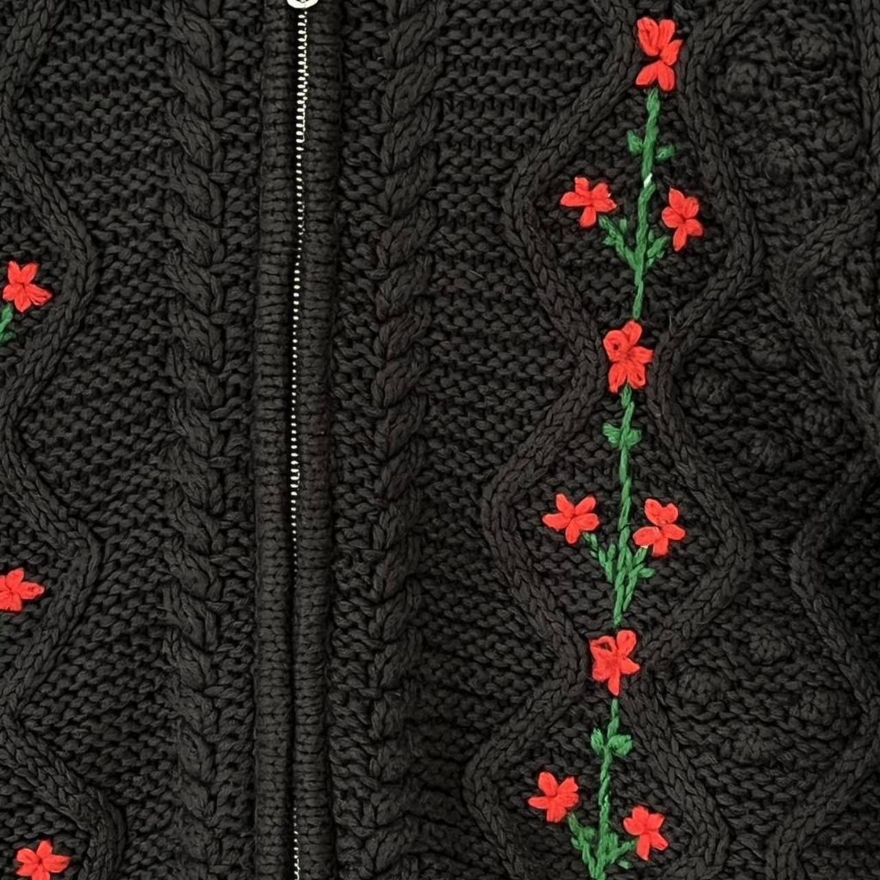 Damson Madder GRANDPA Floral Embroidered Cardigan in Charcoal.