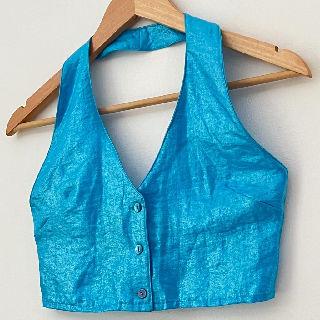 Paloma Wool Halter Crop Top in Blue.