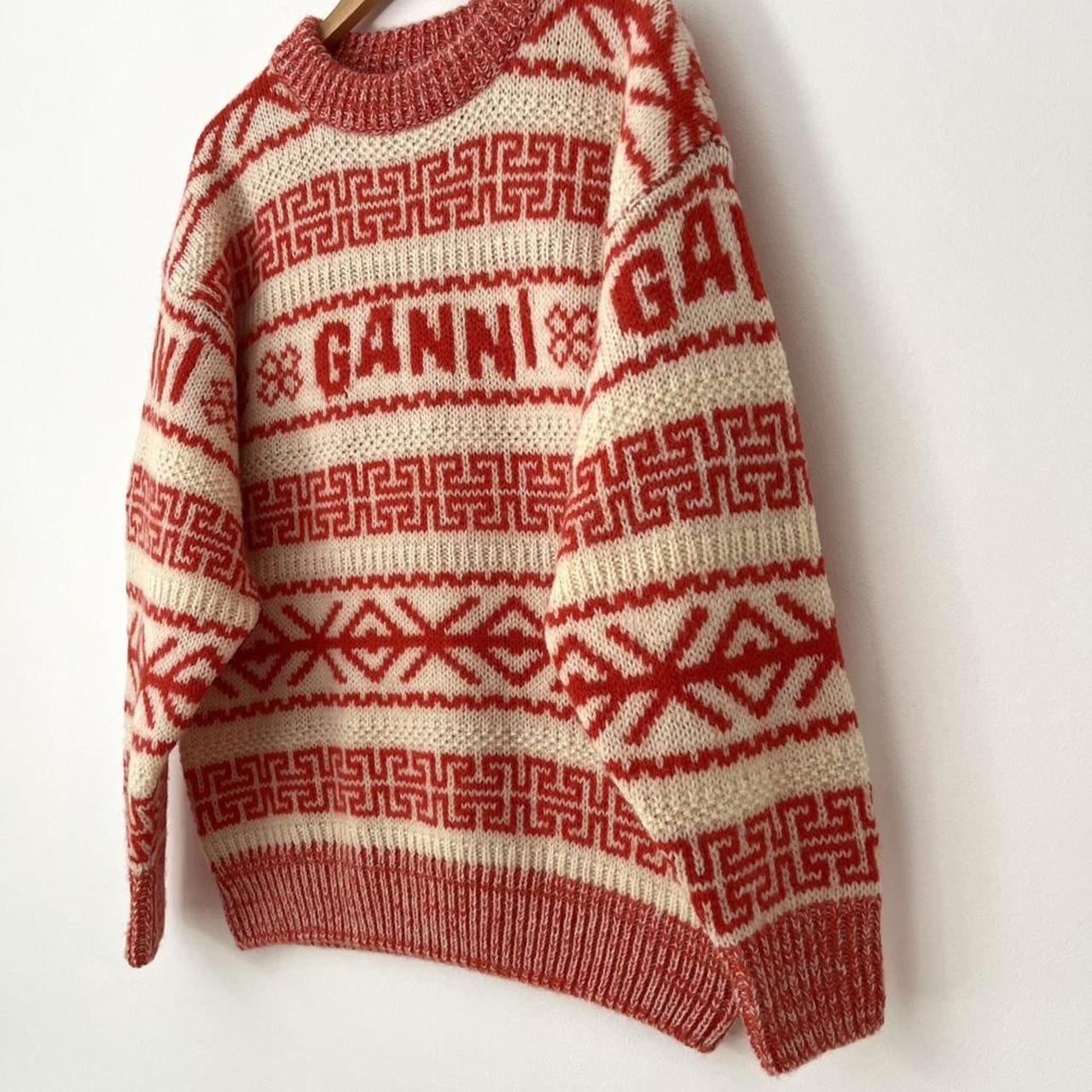Ganni Intarsia Logo Wool Jumper in Orange.