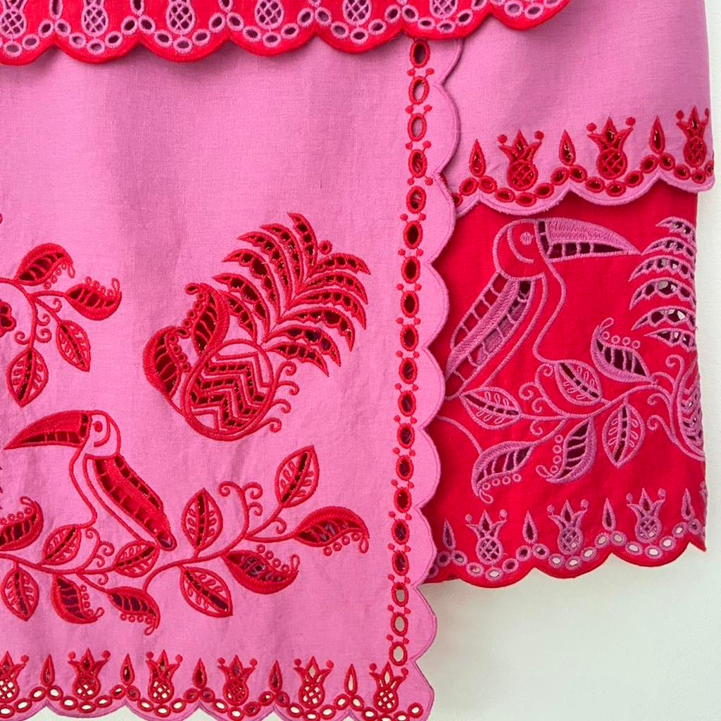 Farm Rio Palm Tree Richelieu Wrap Midi Skirt in a Red and Pink.