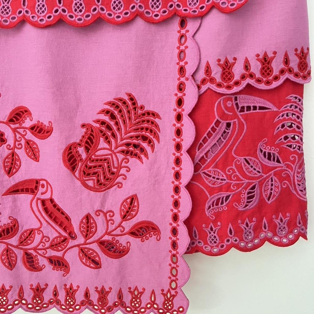 Farm Rio Palm Tree Richelieu Wrap Midi Skirt in a Red and Pink.