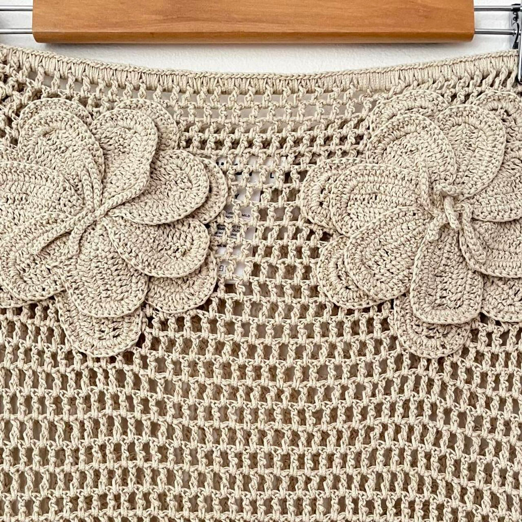 Venroy Strapless Floral Crochet Cotton Mini Dress in Natural.