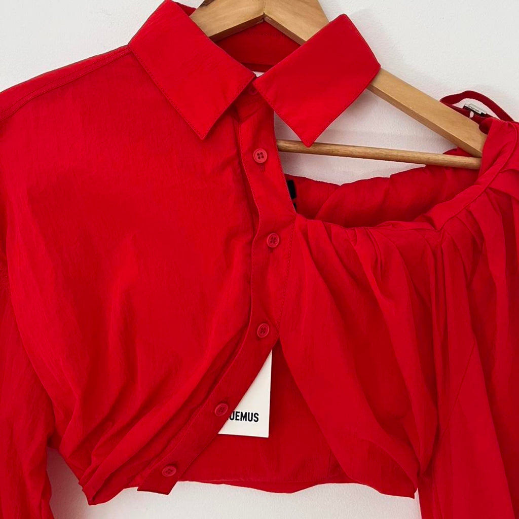 Jacquemus BNWT LA CHEMISE GALLIGA Cropped Blouse in Red.