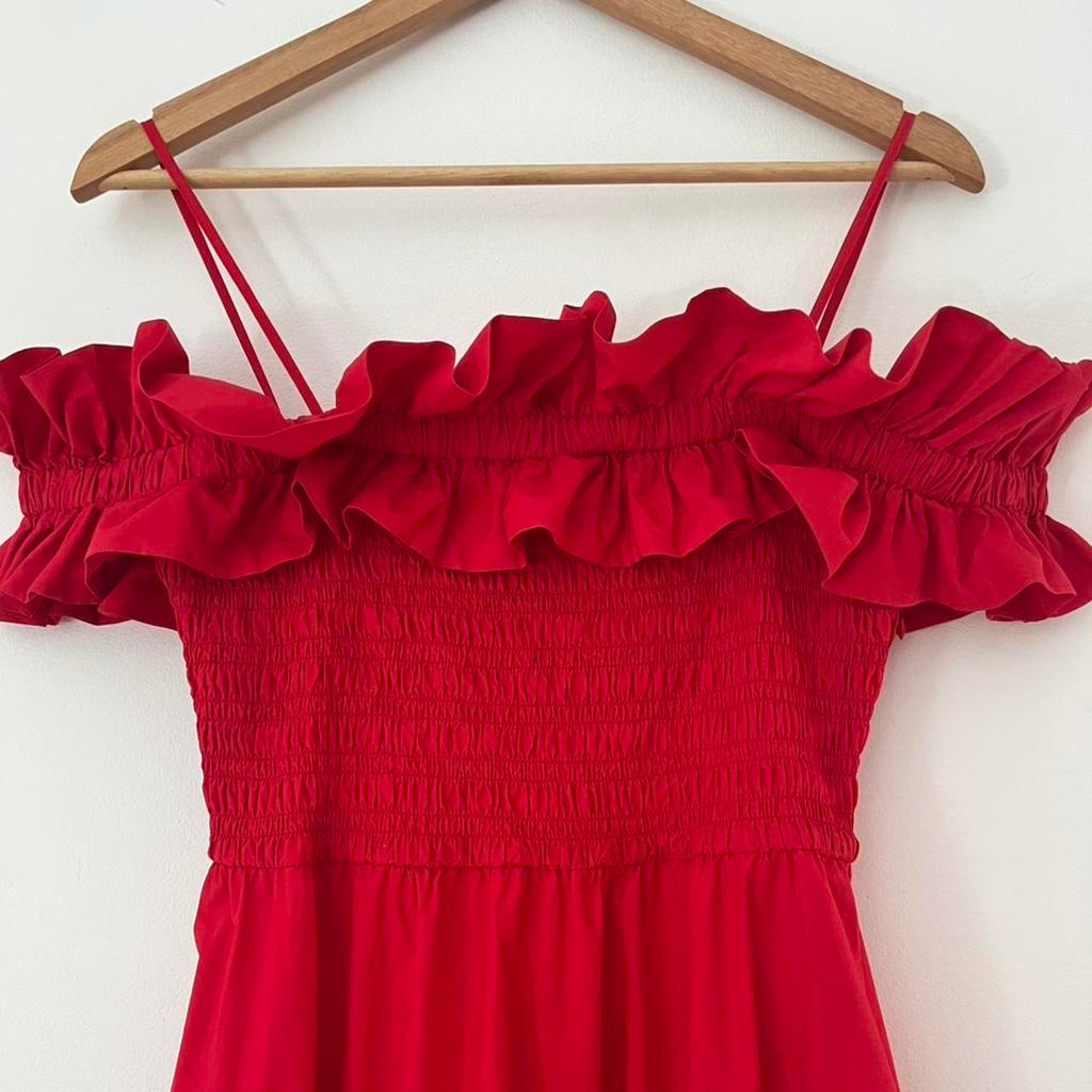 Ganni Cold-shoulder Ruffled Cotton Midi Dress.