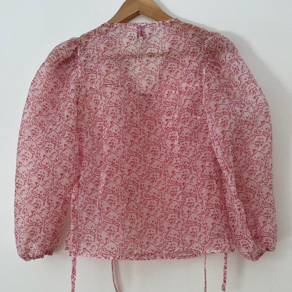 Shrimps CORDELIA Cat-Print Organza Wrap Top.