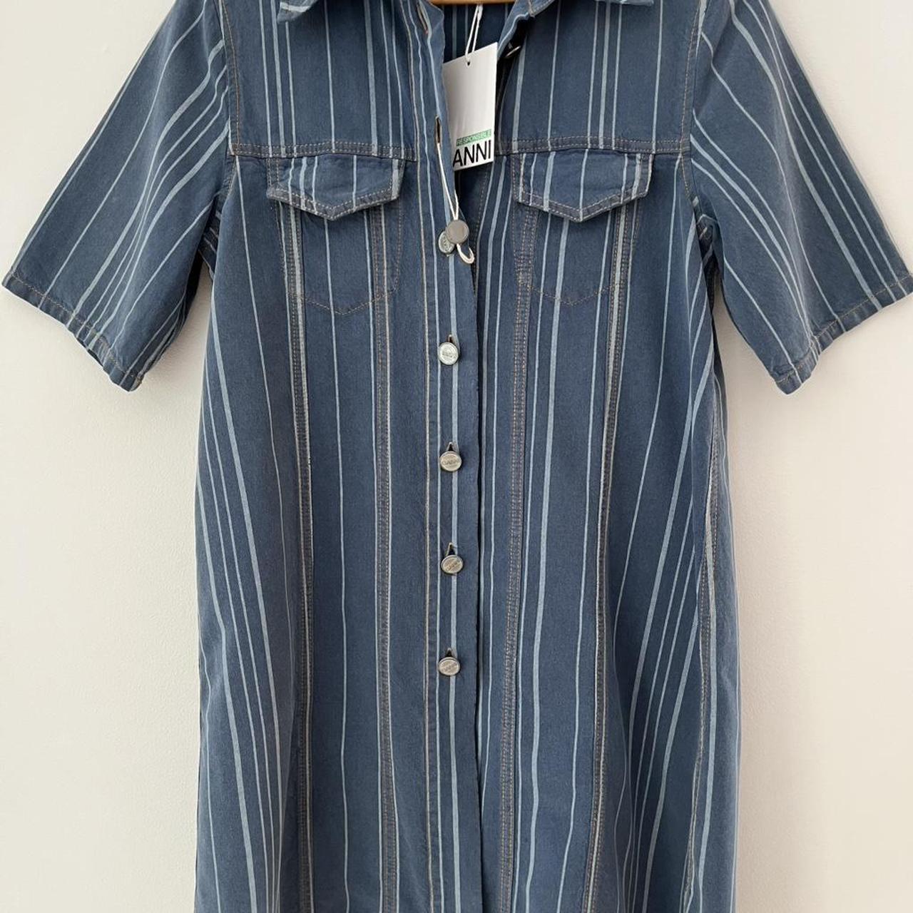 Ganni BNWT Striped Denim Mini Shirt Dress.