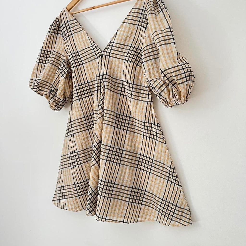 Ganni Check Seersucker Trapeze Dress.