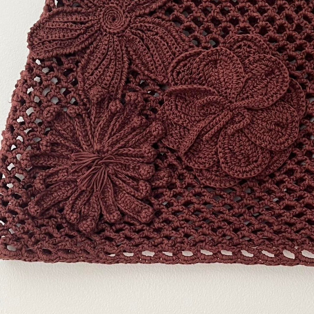 Venroy Floral Crochet Cotton Mini Skirt in Chocolate.