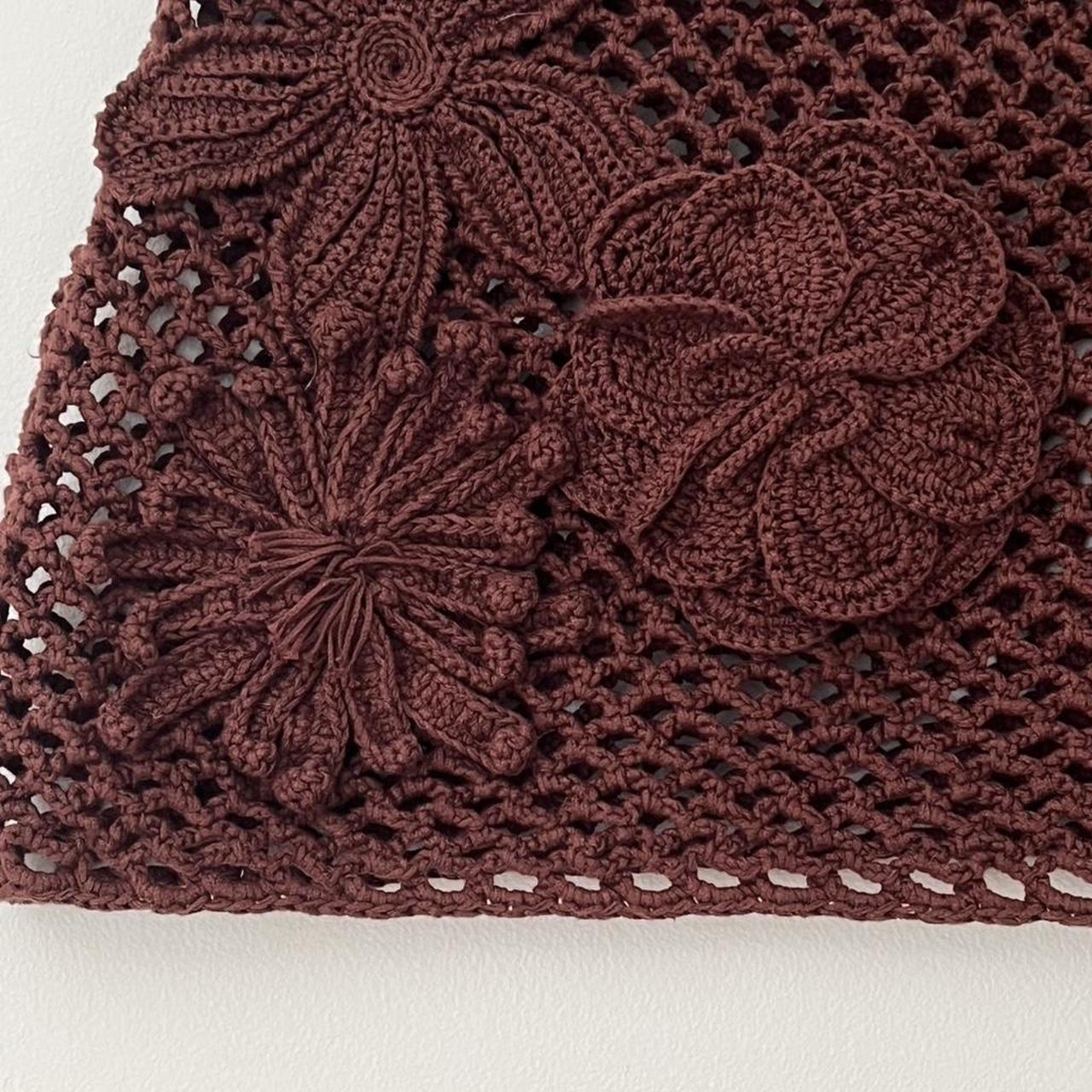 Venroy Floral Crochet Cotton Mini Skirt in Chocolate.