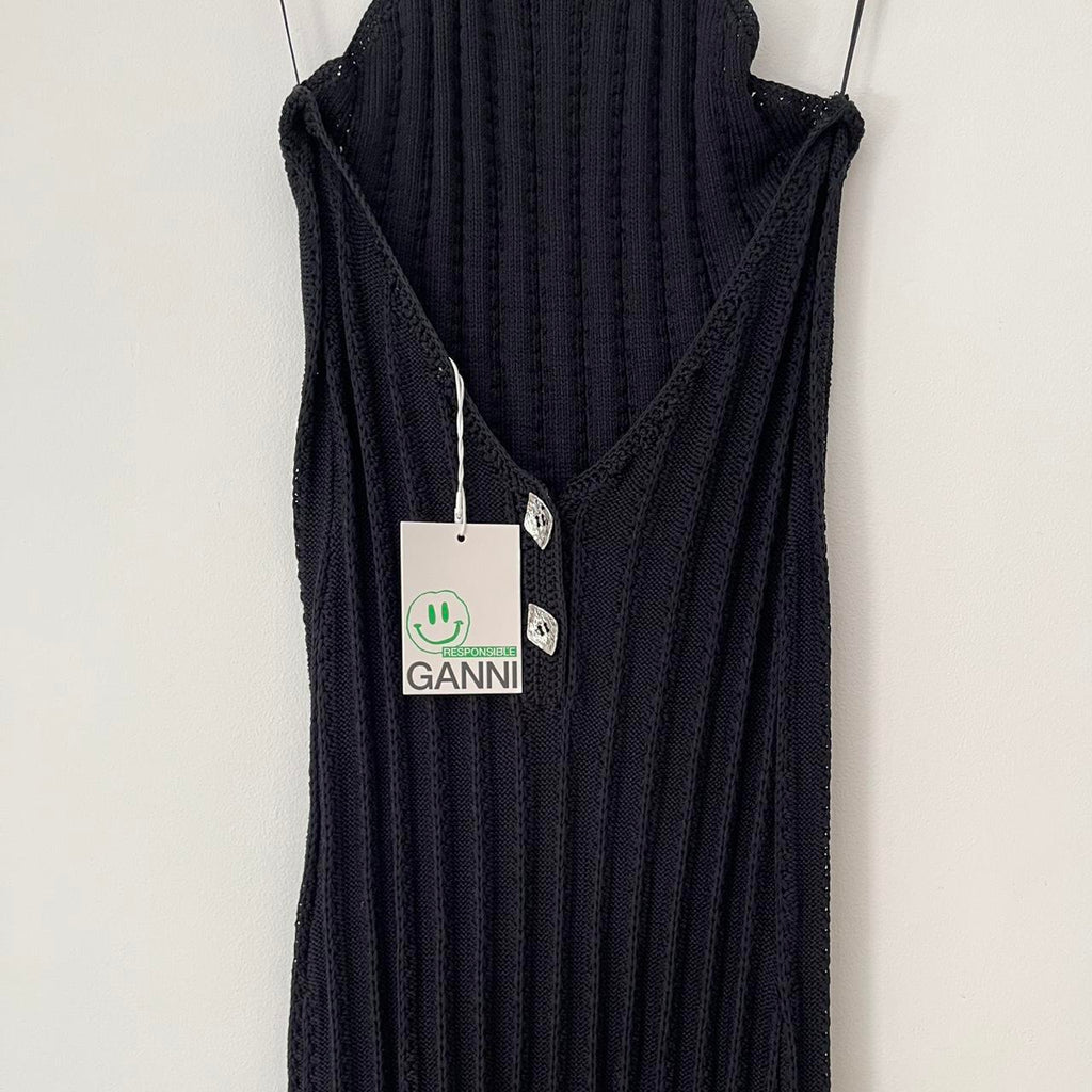Ganni BNWT Knitted Halterneck Midi Dress in Black.