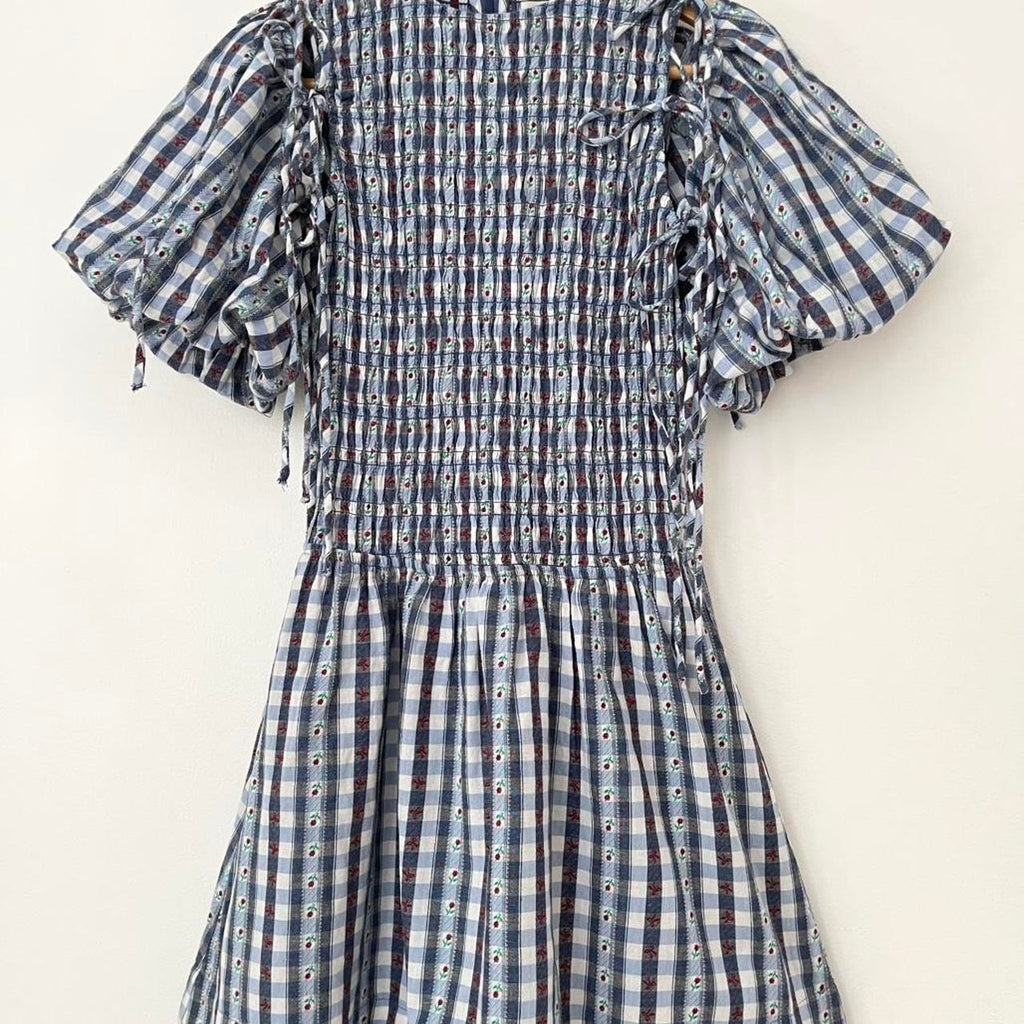 Damson Madder BECCA Bubble Mini Dress in Navy.