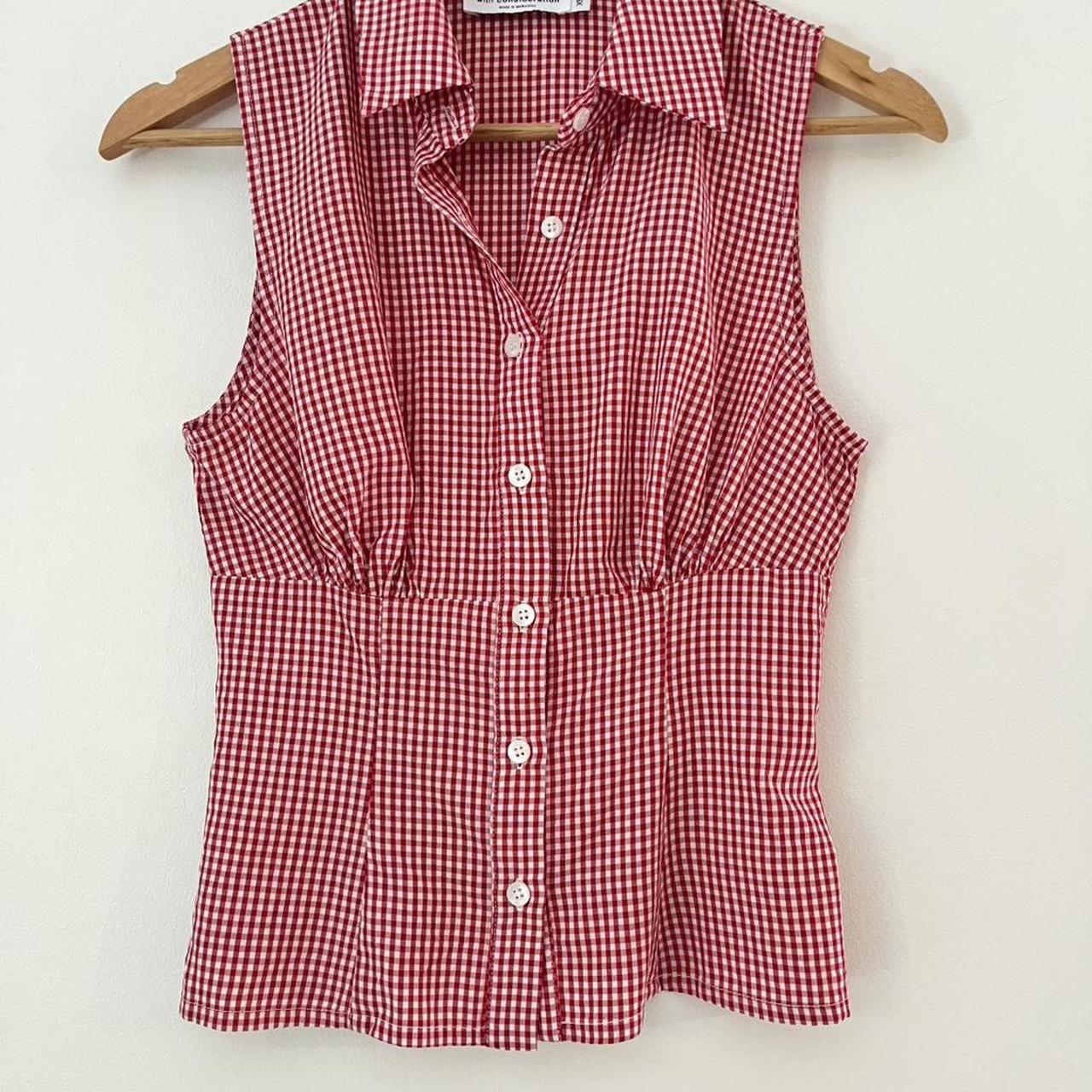 With Consideration Gingham Sleeveless Shirt in Cherry.