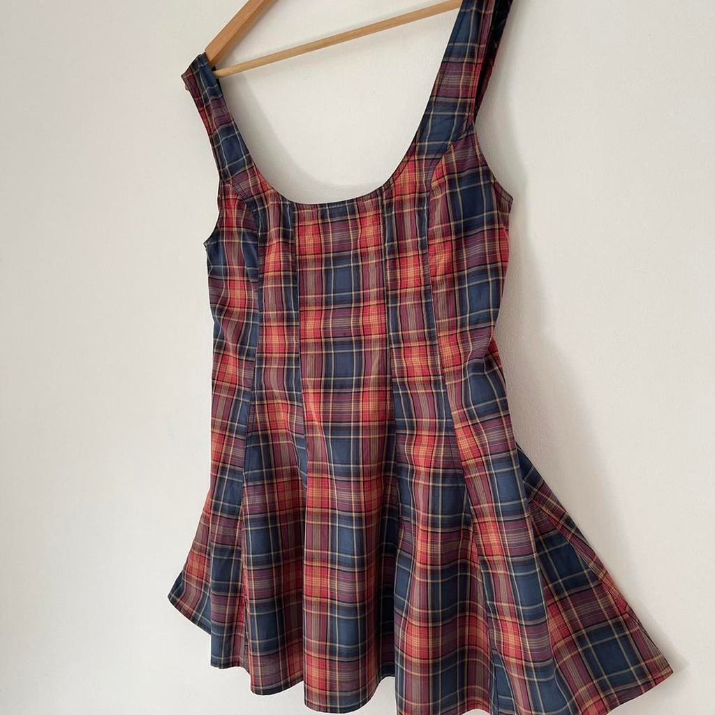 Katharina Lou ANNABEL Mini Dress in Strawberry Blue Check