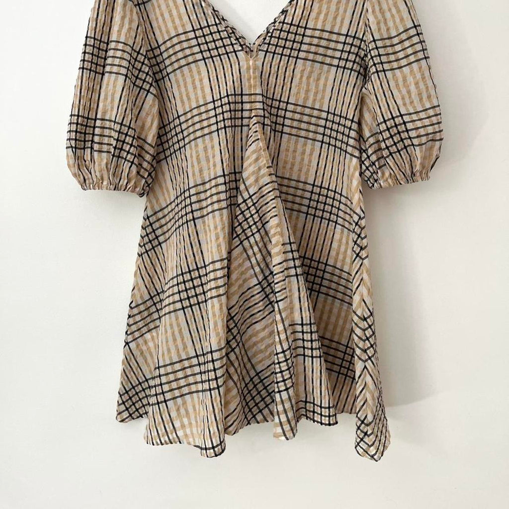 Ganni Check Seersucker Trapeze Dress.