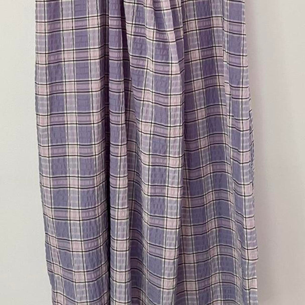Ganni Seersucker Plaid Open Back Midi Dress in Lilac.