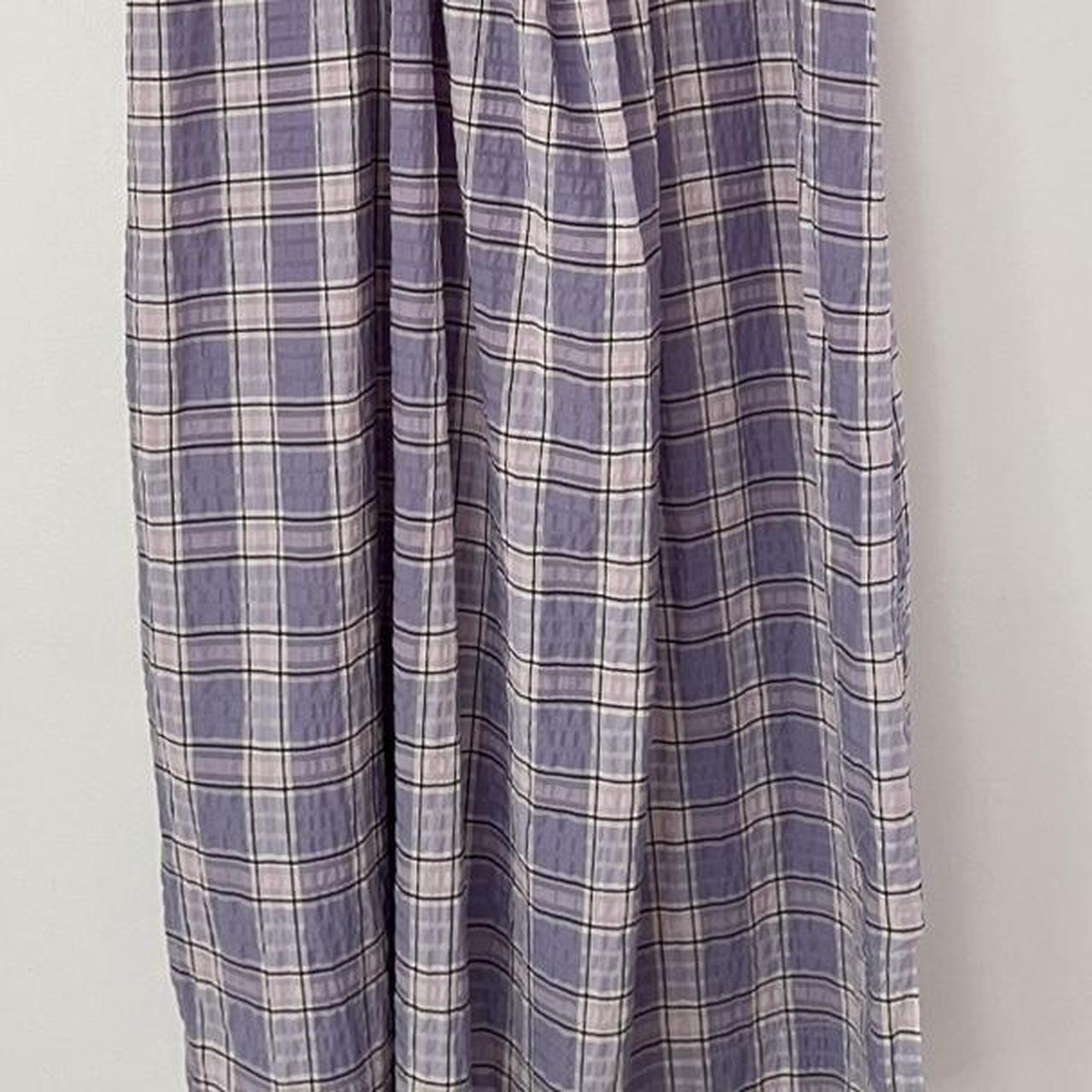 Ganni Seersucker Plaid Open Back Midi Dress in Lilac.