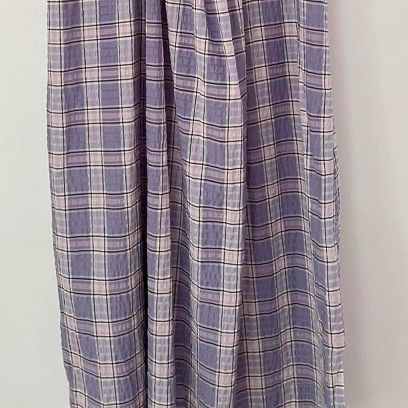 Ganni Seersucker Plaid Open Back Midi Dress in Lilac Size 36/AU8/S.