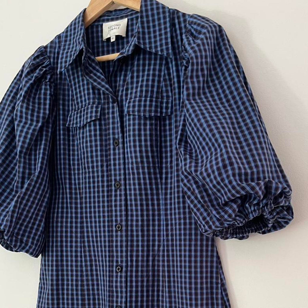 Second Female Gingham Mini Dress in Blue.