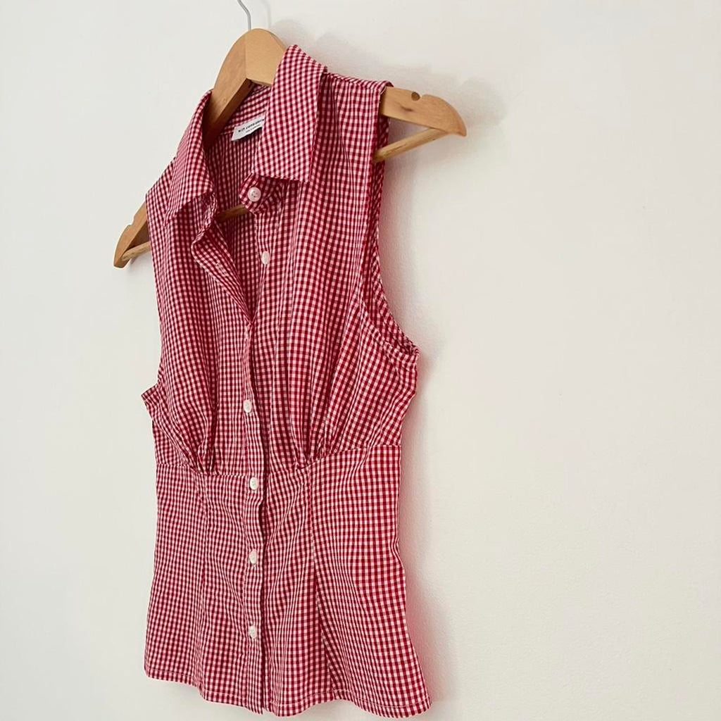 With Consideration Gingham Sleeveless Shirt in Cherry.